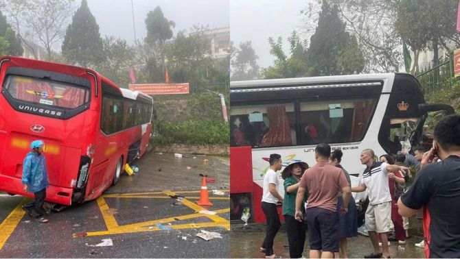 Hiện trường kinh hoàng xe khách chở 36 người trôi tự do ở đèo Ô Quy Hồ rồi đâm vào trường học