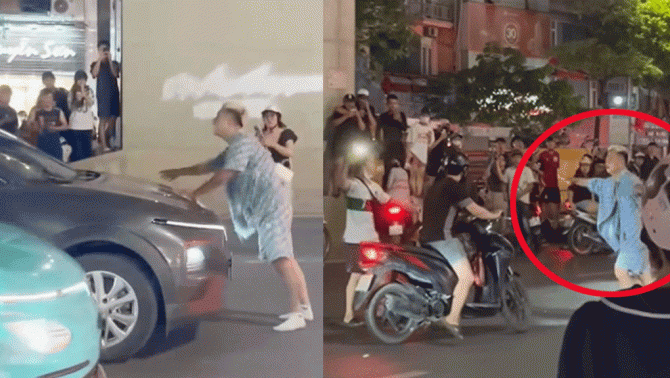 Camera ghi lại cảnh thanh niên bất ngờ lao ra đường chặn đầu nhiều ô tô, xe máy và xảy ra xô xát