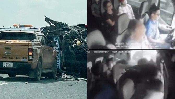 Cận cảnh hành khách bị hất tung, lộn nhào trên xe trong vụ tai nạn liên hoàn tại cao tốc
