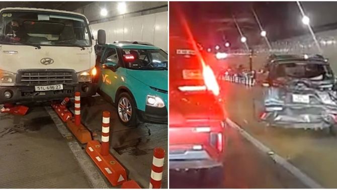 Tai nạn liên hoàn trong hầm Thủ Thiêm, 4 ô tô hư hỏng chắn ngang đường, giao thông tê liệt