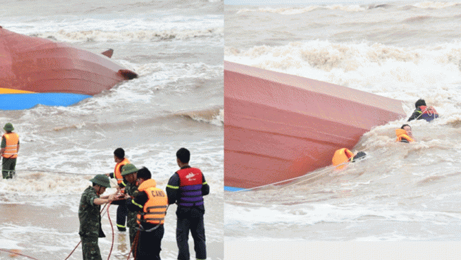 Vụ lật tàu chở 13 thuyền viên ở Quảng Trị: Phát hiện 1 tàu lật úp cách bờ 50m, tình hình tìm kiến 9 ngư dân?
