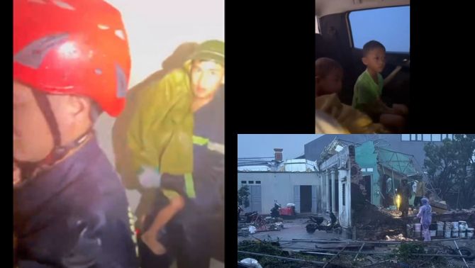 Phép màu đến với 4 ông cháu bị kẹt vì nhà sập, đồng chí công an cởi quân phục giúp người dân ủ ấm