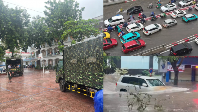 Hà Nội thành sông, quân đội điều động xe chở học sinh thoát khỏi điểm trường ngập sâu