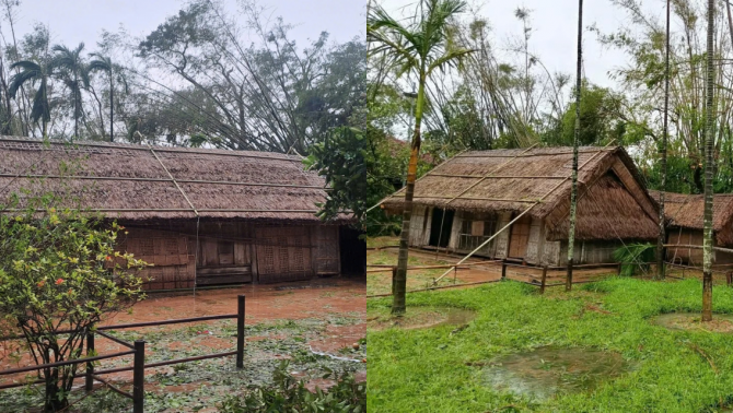 Cận cảnh nhà Bác Hồ sau bão số 10, mái tranh vẫn được bảo vệ vững vàng bất chấp giông gió kinh hoàng