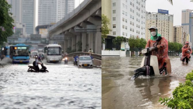 Ảnh hưởng sau mưa bão khiến 12 điểm ở Hà Nội vẫn ngập chìm trong nước dù trời đã hửng nắng