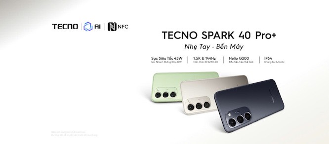 TECNO SPARK 40 PRO+ RA MẮT: Mỏng nhẹ 6,49mm, Chip G200 đầu tiên trên thế giới