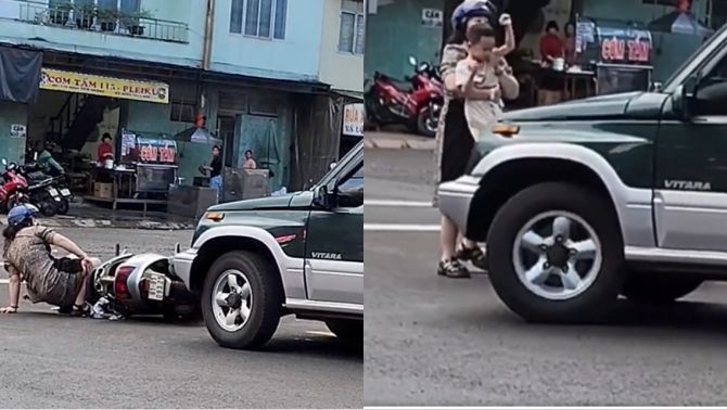Camera ghi lại cảnh ô tô cố tình tông ngã bé nhỏ rồi bỏ chạy, nhân chứng bức xúc kể lại sự việc
