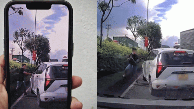 TP.HCM: Camera ghi lại cảnh tài xế xe tải lạng lách, vượt lên đập vỡ cửa kính ô tô đi cùng chiều 