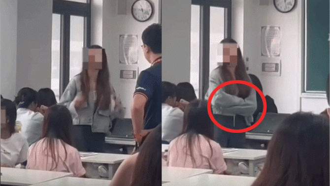 Camera ghi lại cảnh nữ sinh liên tục cãi lại gay gắt khi thầy giáo nhắc nhở việc ăn mì trong giờ học