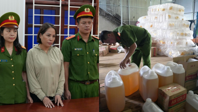 Nghệ An: Lật tẩy đường dây dầu ăn giả thu lợi 75 tỉ đồng, cận cảnh vật phẩm thu được tại hiện trường