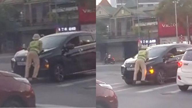 Nghệ An: Nguồn cơn vụ tài xế ô tô tông trực diện, khiến thiếu tá CSGT phải bám trên nắp capo