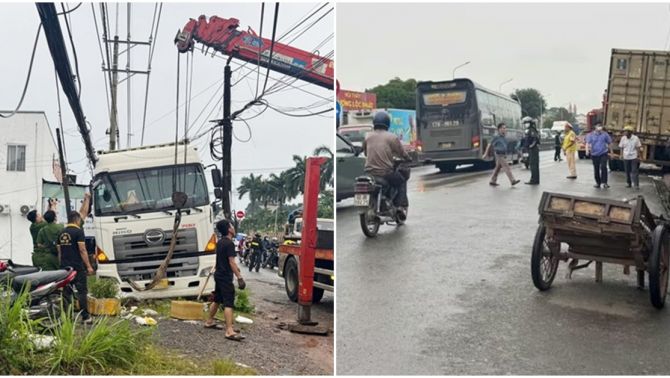 Hiện trường kinh hoàng vụ xe container mất lái lao thẳng vào nhóm người khiến 1 phụ nữ tử vong tại chỗ