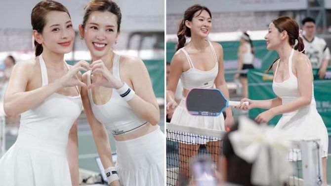 Gấp đôi visual: Chi Pu khoe dáng cực bốc, sát cánh cùng 'em Kim vén váy' trên sân pickleball