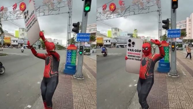 Xử lý 'người nhện' mặc đồ bó sát, cầm biển quảng cáo 'uốn éo' giữa cột đèn giao thông ở Cà Mau