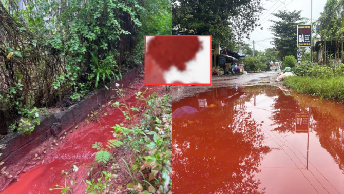 Tiết lộ nguyên nhân vụ chất lỏng đỏ như máu, hôi hắc phủ kín mặt đường ở Thái Nguyên