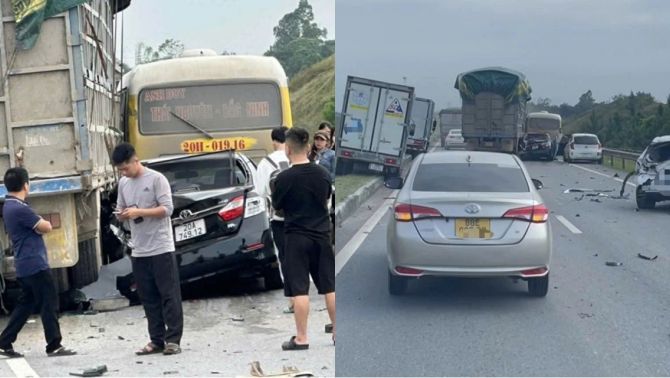Camera ghi lại khoảnh khắc xe tải tông liên hoàn ở cao tốc Hà Nội – Thái Nguyên, tài xế có hành động đáng ngờ 