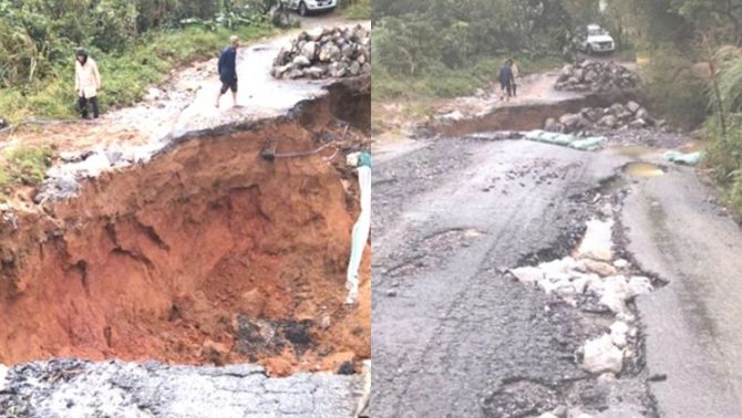  Tỉnh lộ ở Quảng Trị xuất hiện hố tử thần gây nguy hiểm cho người dân sau nhiều ngày mưa lớn kéo dài