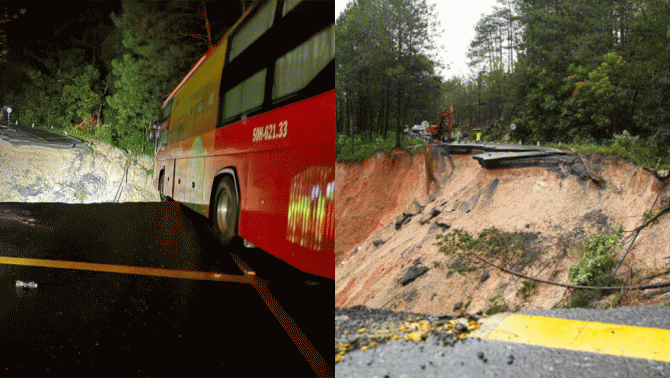 Clip hiện trường đèo Mimosa bị ‘đứt’ hoàn toàn và hướng di chuyển thay thế