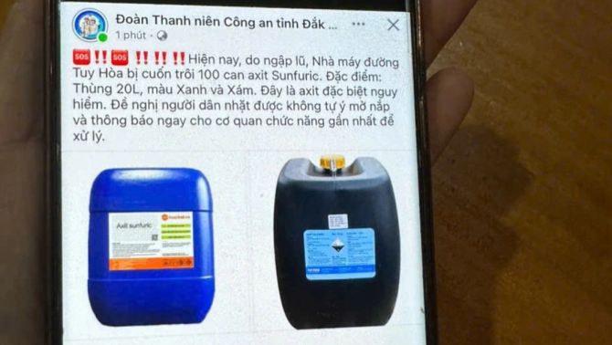 Đắk Lắk: Lũ dữ cuốn trôi 100 can axit sunfuric, công an phát cảnh báo khẩn cấp, thông tin đặc điểm nhận dạng