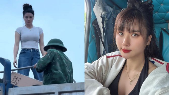 Danh tính cô gái bốc vác lái xe tải 30 tấn hỗ trợ miền Trung, thân thế đặc biệt, vóc dáng quyến rũ