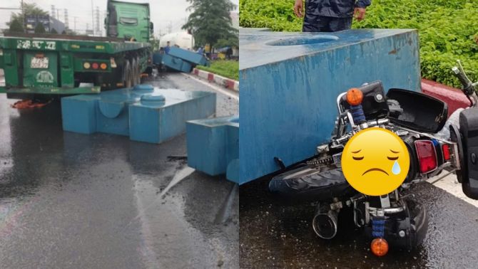 Hiện trường 4 khối sắt rơi khỏi xe container, trúng người đi xe máy ở TP.HCM: Nhân chứng tiết lộ diễn biến ám ảnh 