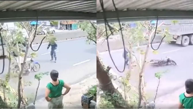 Thót tim khoảnh khắc chiến sĩ PCCC cứu nữ sinh trước bánh xe đầu kéo mất phanh tại Đắk Lắk