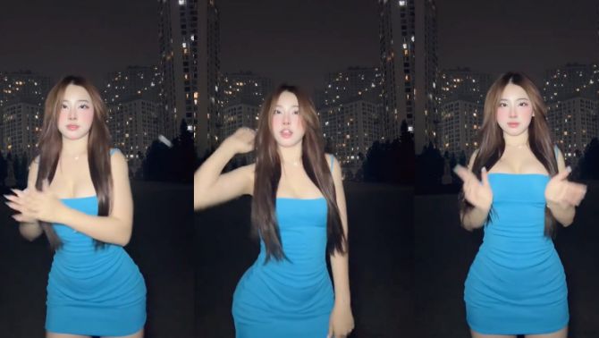 TikToker gây sốt với màn khoe dáng cực nuột, đu trend váy xanh nhận ngay 2 triệu view
