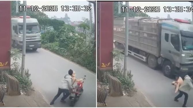 Xôn xao clip nam thanh niên cố tình đẩy cảnh sát giao thông vào đầu xe tải đang lao đến rồi bỏ chạy