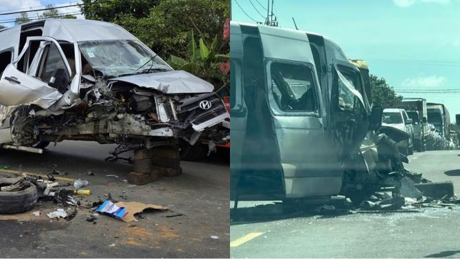 Camera ghi lại khoảnh khắc xe khách tông mạnh xe đầu kéo dừng bên đường, 2 người bị thương nặng