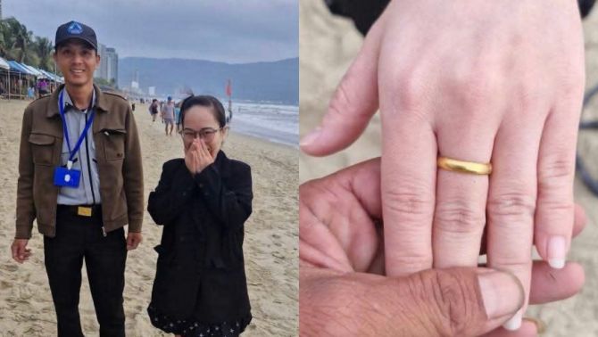 Đánh rơi nhẫn vàng giữa bãi biển Đà Nẵng, cái kết bất ngờ sau hơn 1 giờ nhân viên quản lý dò tìm trong cát