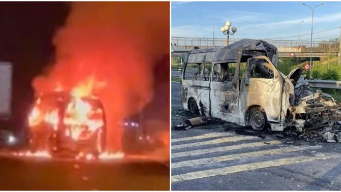 Camera ghi lại cảnh kinh hoàng xe cứu thương tông xe container rồi bốc cháy dữ dội trên cao tốc khiến 3 người chết