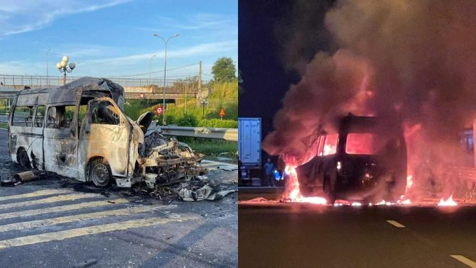 Hiện trường xe cứu thương bốc cháy trên cao tốc TP HCM-Dầu Giây sau va chạm container, danh tính 3 người không qua khỏi