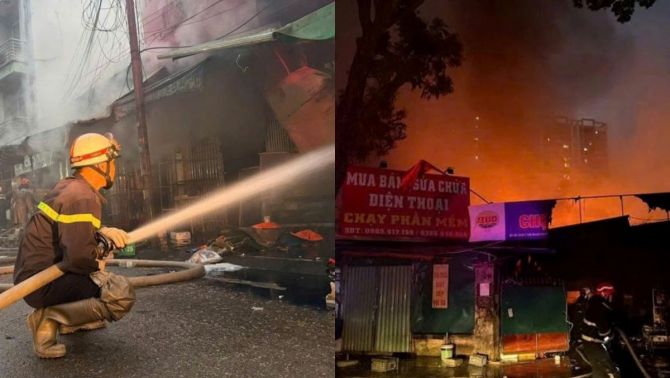 Cháy lớn chợ Xanh rạng sáng, khói đen cuồn cuộn giữa khu dân cư