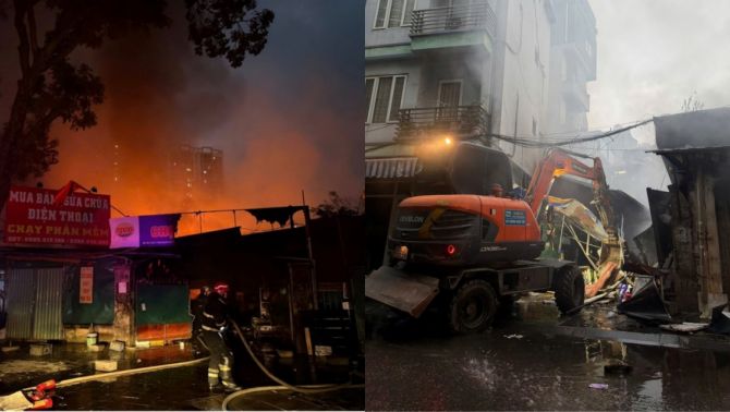Máy xúc mở lối then chốt giúp cảnh sát khống chế đám cháy chợ Xanh, Hà Nội: Khẩn trương làm rõ nguyên nhân?