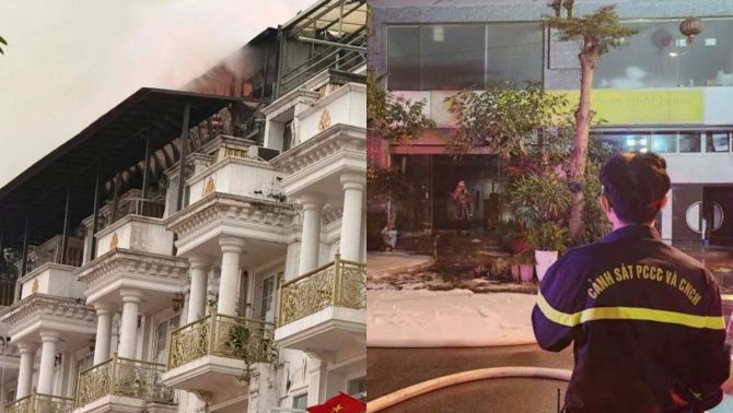 Hà Nội: Cháy mái nhựa dãy biệt thự Gleximco, khói lửa bốc cao