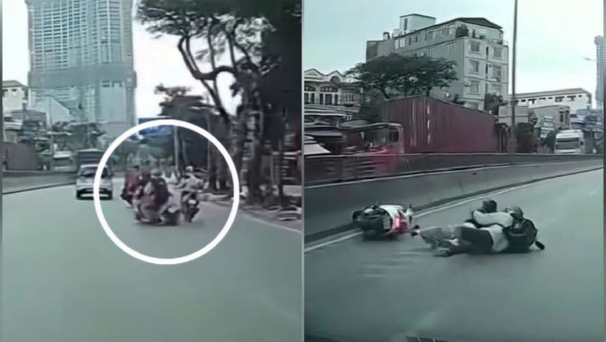 Phẫn nộ khoảnh khắc xe máy rẽ ẩu gây tai nạn suýt chết người, tài xế thản nhiên bỏ đi