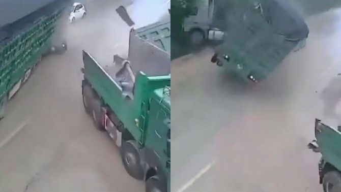 Cận cảnh xe đầu kéo lật nghiêng, ‘nghiền nát’ ô tô con dưới thùng container ở Thanh Hóa