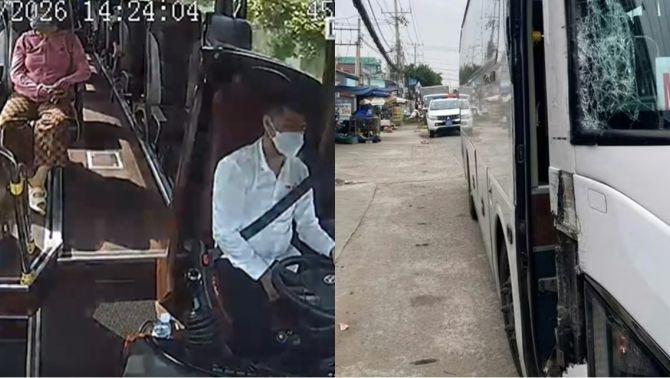 Xe khách va chạm mạnh với xe tải khi đang chạy, lộ clip ghi lại hành động gây sốc của tài xế xe khách