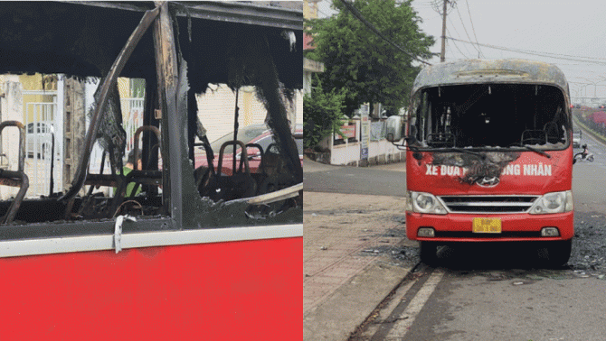 Người đi đường hoảng hốt khi thấy cảnh xe đưa đón công nhân 29 chỗ bị thiêu rụi, nguyên nhân cháy?