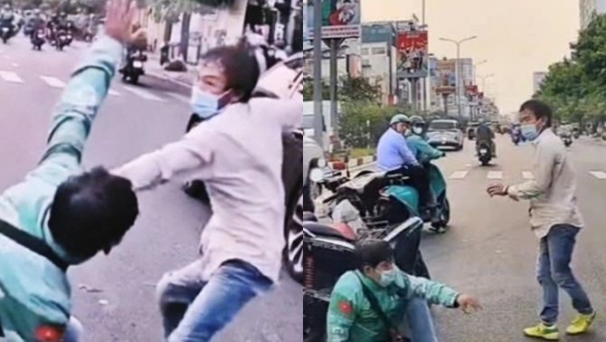 Công an vào cuộc vụ 2 người đàn ông đánh nhau giữa đường tại TP.HCM, 1 người mặc áo xe ôm công nghệ