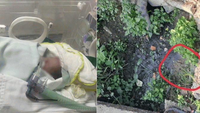 Tình hình bé sơ sinh nguy kịch khi bị bỏ dưới rãnh nước thải với mùi hôi nồng nặc, không mặc quần áo