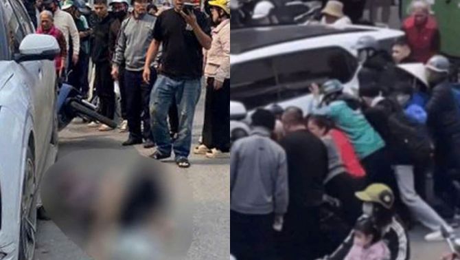 Hiện trường ô tô lùi khiến 2 người thương vong ở Hà Nội: Hàng chục người vây quanh cứu nạn nhân