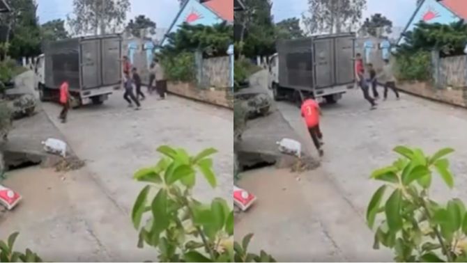 Camera ghi lại cảnh xe tải mất phanh, tuột dốc nguy hiểm, hành động của 3 học sinh khiến CĐM vỗ tay