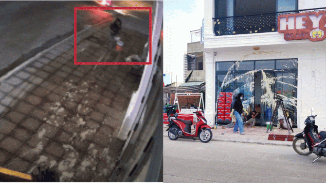 Clip cảnh tượng gây phẫn nộ vụ gã đàn ông tạt sơn một nhà hàng ăn uống vừa khai trương trong đêm