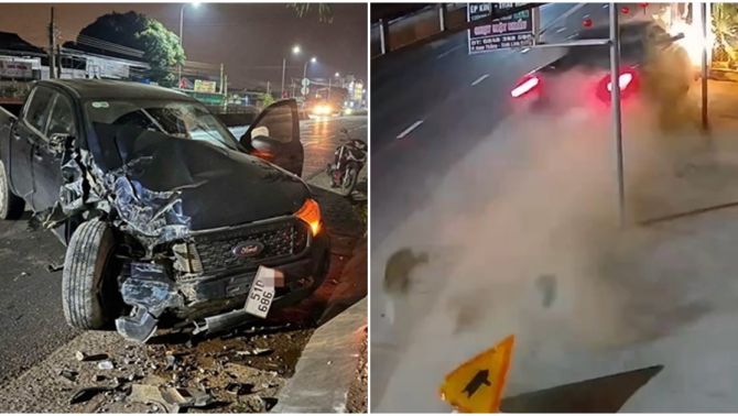 Trích xuất camera cảnh ô tô phóng như bay tông gãy cột điện và trụ cổng nhà dân ven Quốc lộ 1