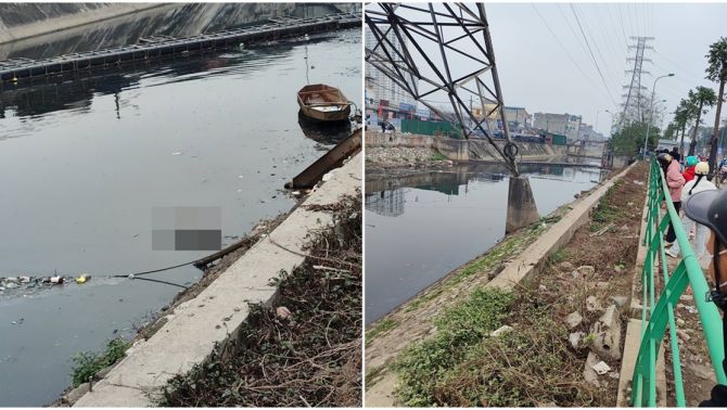 Người dân bàng hoàng phát hiện thi thể người đàn ông chết nổi trên sông Tô Lịch, gần nhà máy xử lý nước thải Tam Trinh