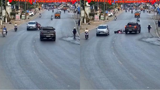 Người phụ nữ chở trẻ nhỏ lao sang đường, camera ghi lại tình huống va chạm nguy hiểm với ô tô