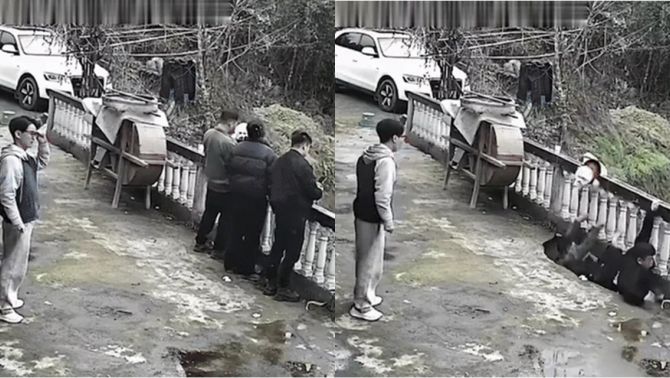 Thực hư đoạn clip nhóm du khách bị sụt hố khi đứng gần lan can trong chuyến du lịch ở Việt Nam