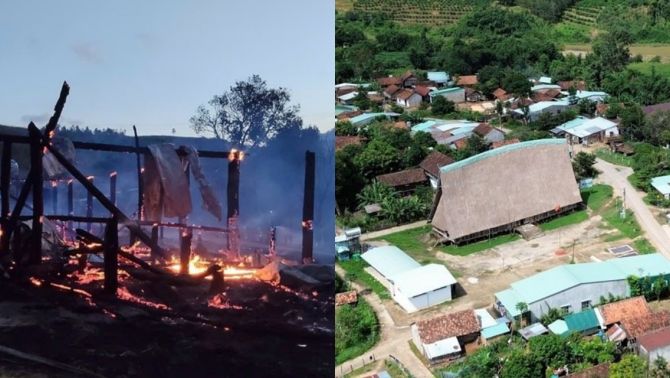 Hiện trường cháy nhà rông lớn nhất của dân tộc Ba Na ở tỉnh Quảng Ngãi, khẩn trương làm rõ nguyên nhân 