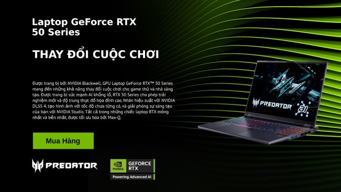 Laptop Gaming 2026 Acer trang bị RTX 50 Series: Nâng cấp hiệu năng và bảo hành 3S1